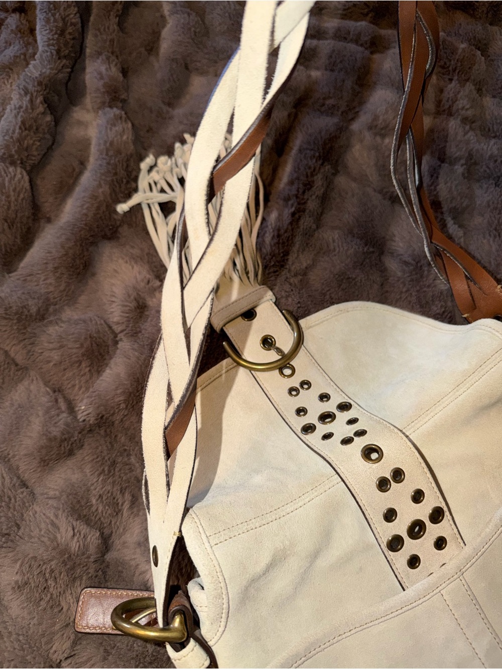 Cream Fringe 9484 Legacy Suede Shoulder Bag with Braided Strap - Picture 4 of 8